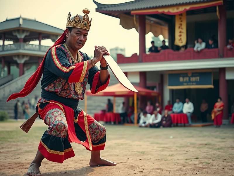 Manipuri Magic Moves Game Cover - Meitei Warrior Practicing Thang-Ta in Manipur's Loktak Lake Region